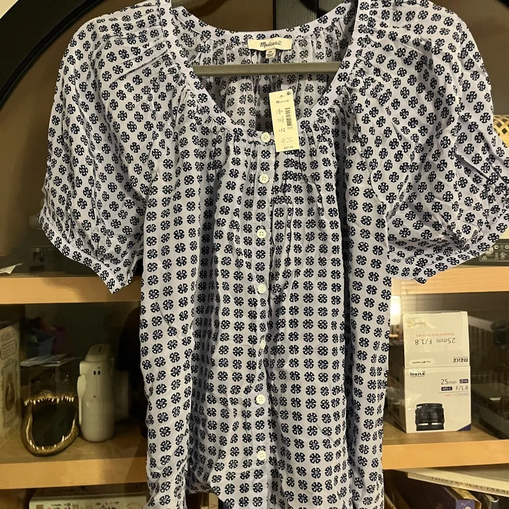 Women’s Madewell Puff-Sleeve A-Line Top in washed lavender (blue/lavender)